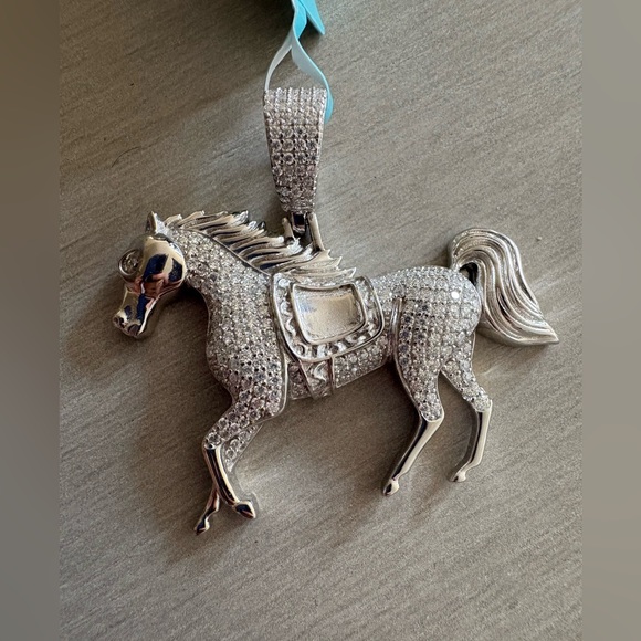 925 Solid Silver Moissanite Horse Pendant+925 silver Italian twisted rock chain - Picture 5 of 14
